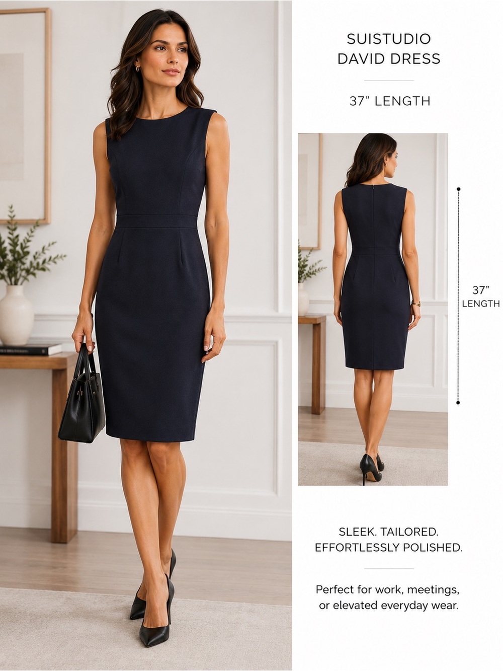 SUISTUDIO David Sheath Navy Sleeveless Career Minimalist DRESS SZ 44R / US SZ 12